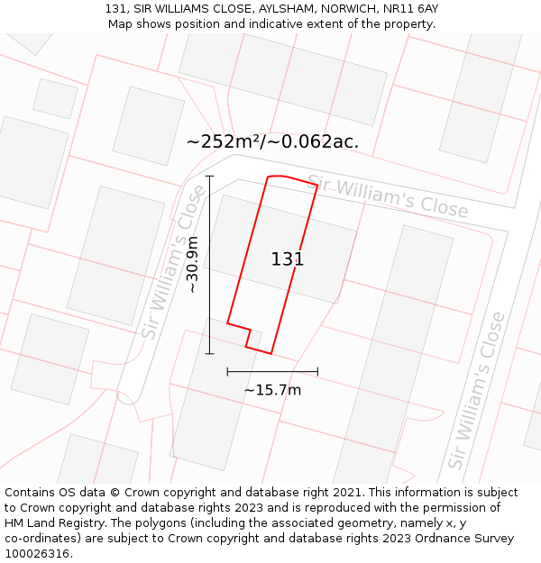 131, SIR WILLIAMS CLOSE, AYLSHAM, NORWICH, NR11 6AY: Plot and title map