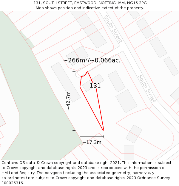 131, SOUTH STREET, EASTWOOD, NOTTINGHAM, NG16 3PG: Plot and title map