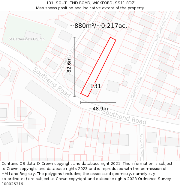 131, SOUTHEND ROAD, WICKFORD, SS11 8DZ: Plot and title map