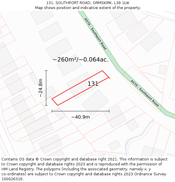 131, SOUTHPORT ROAD, ORMSKIRK, L39 1LW: Plot and title map