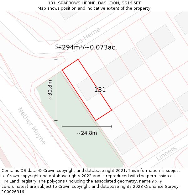 131, SPARROWS HERNE, BASILDON, SS16 5ET: Plot and title map