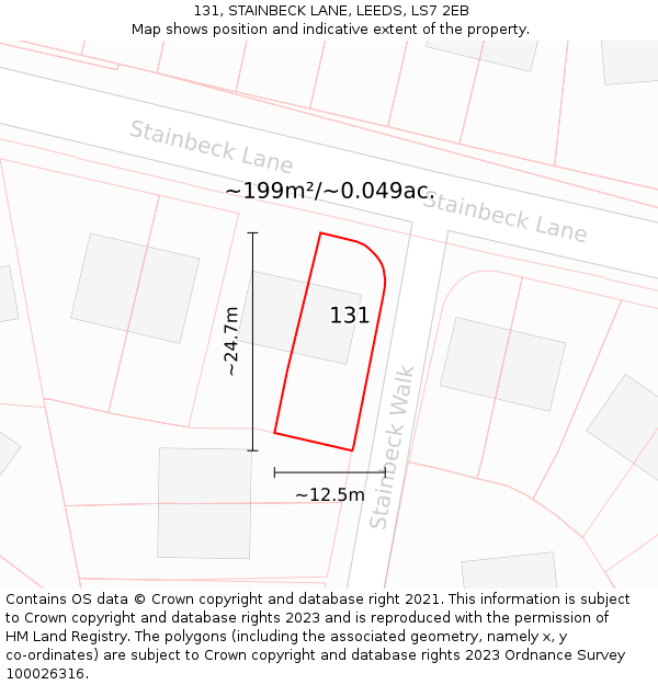 131, STAINBECK LANE, LEEDS, LS7 2EB: Plot and title map
