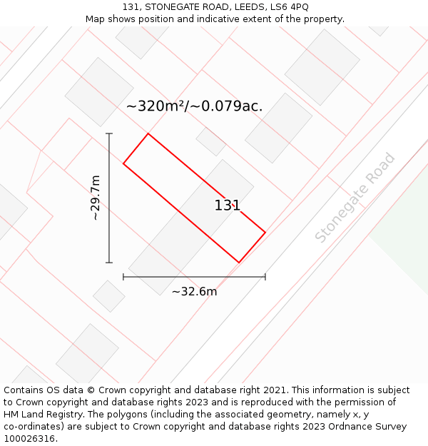 131, STONEGATE ROAD, LEEDS, LS6 4PQ: Plot and title map