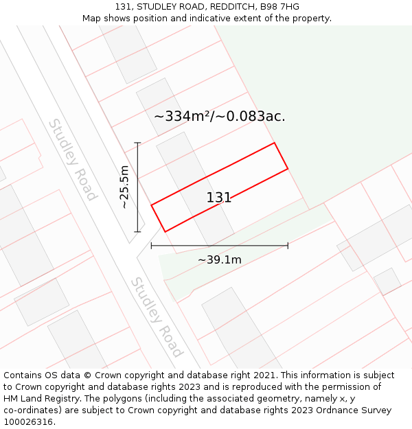 131, STUDLEY ROAD, REDDITCH, B98 7HG: Plot and title map