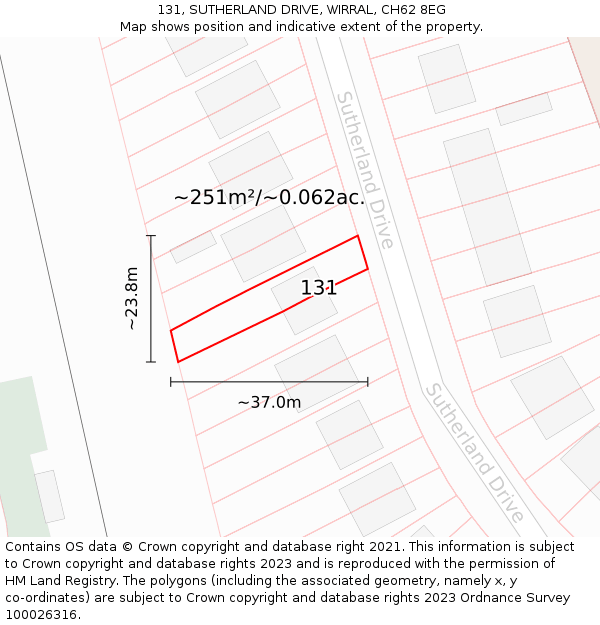 131, SUTHERLAND DRIVE, WIRRAL, CH62 8EG: Plot and title map