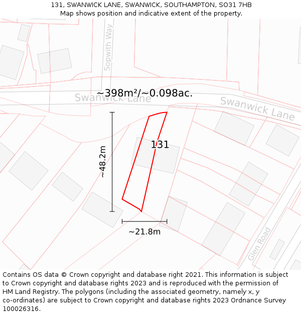 131, SWANWICK LANE, SWANWICK, SOUTHAMPTON, SO31 7HB: Plot and title map