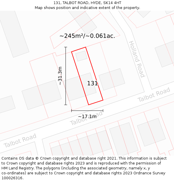 131, TALBOT ROAD, HYDE, SK14 4HT: Plot and title map