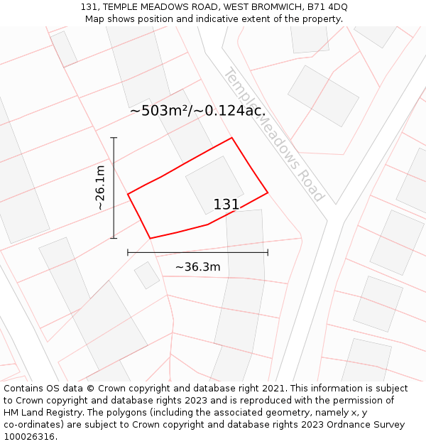 131, TEMPLE MEADOWS ROAD, WEST BROMWICH, B71 4DQ: Plot and title map