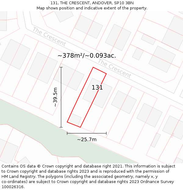 131, THE CRESCENT, ANDOVER, SP10 3BN: Plot and title map