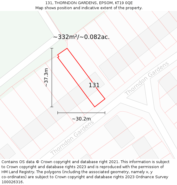131, THORNDON GARDENS, EPSOM, KT19 0QE: Plot and title map