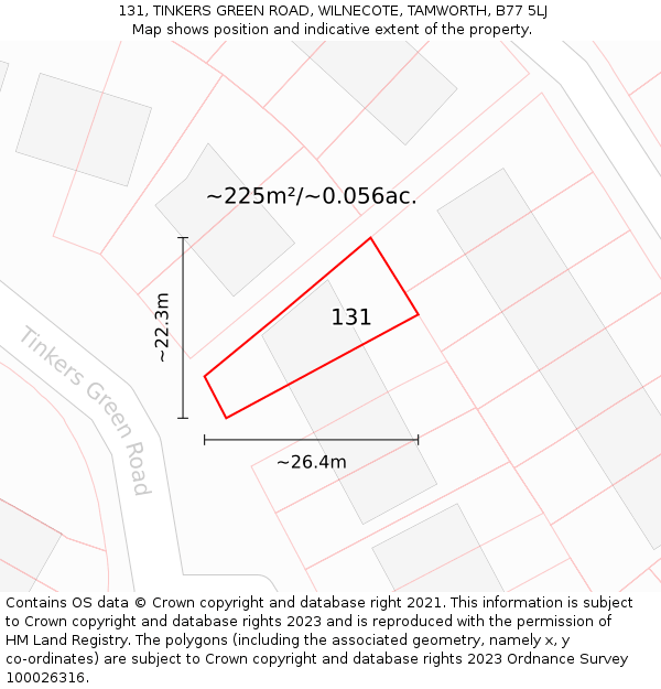 131, TINKERS GREEN ROAD, WILNECOTE, TAMWORTH, B77 5LJ: Plot and title map