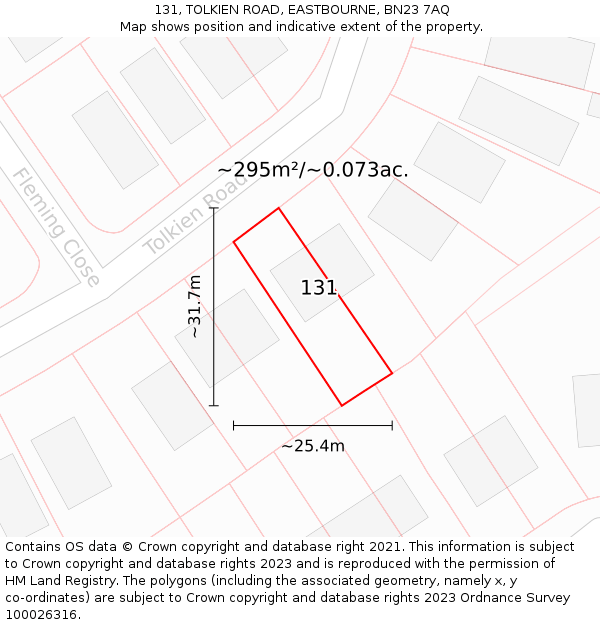 131, TOLKIEN ROAD, EASTBOURNE, BN23 7AQ: Plot and title map