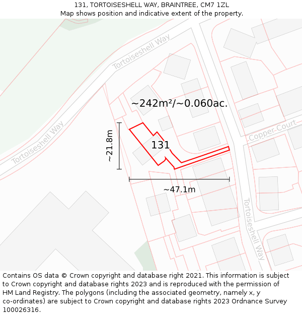 131, TORTOISESHELL WAY, BRAINTREE, CM7 1ZL: Plot and title map