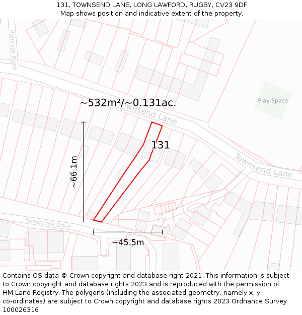 131, TOWNSEND LANE, LONG LAWFORD, RUGBY, CV23 9DF: Plot and title map