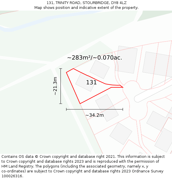 131, TRINITY ROAD, STOURBRIDGE, DY8 4LZ: Plot and title map