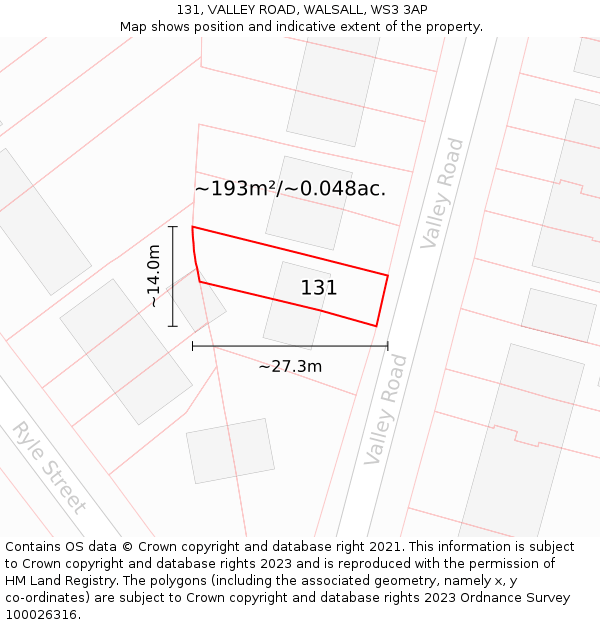 131, VALLEY ROAD, WALSALL, WS3 3AP: Plot and title map