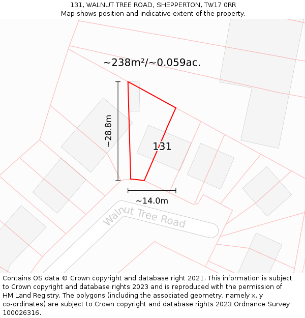 131, WALNUT TREE ROAD, SHEPPERTON, TW17 0RR: Plot and title map