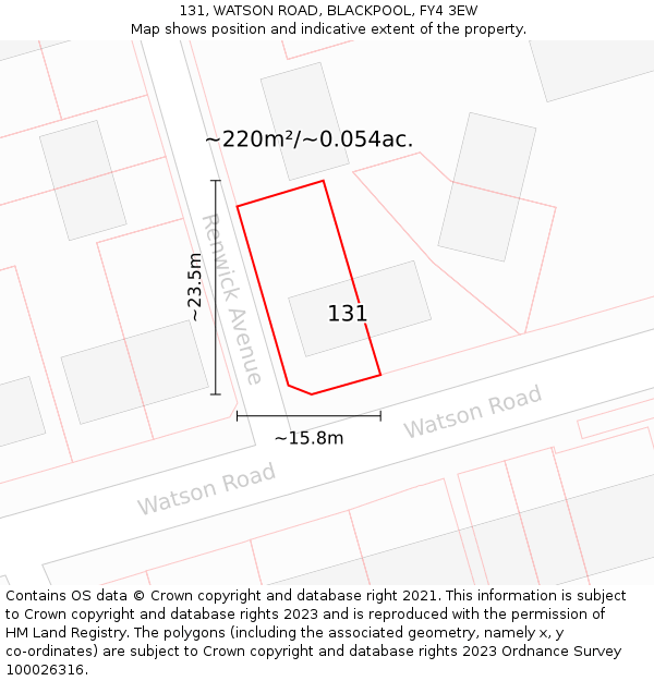131, WATSON ROAD, BLACKPOOL, FY4 3EW: Plot and title map