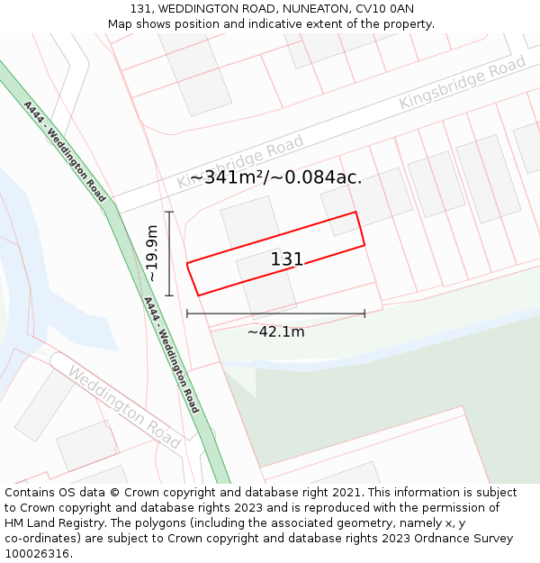 131, WEDDINGTON ROAD, NUNEATON, CV10 0AN: Plot and title map