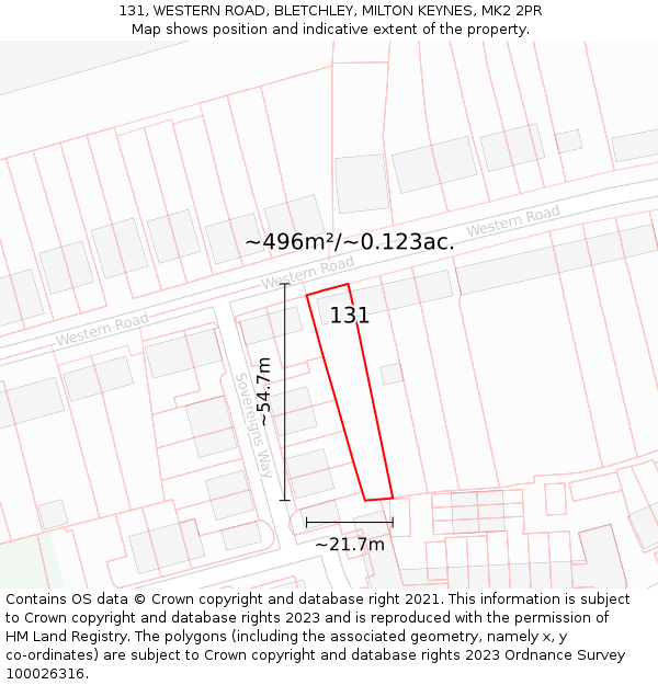 131, WESTERN ROAD, BLETCHLEY, MILTON KEYNES, MK2 2PR: Plot and title map