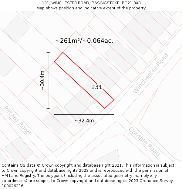 131, WINCHESTER ROAD, BASINGSTOKE, RG21 8XR: Plot and title map