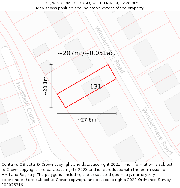 131, WINDERMERE ROAD, WHITEHAVEN, CA28 9LY: Plot and title map