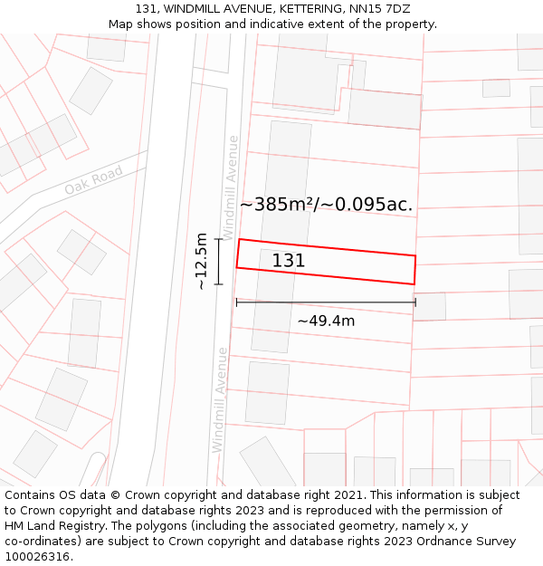 131, WINDMILL AVENUE, KETTERING, NN15 7DZ: Plot and title map