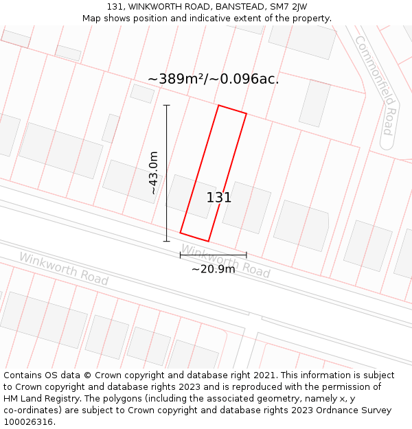 131, WINKWORTH ROAD, BANSTEAD, SM7 2JW: Plot and title map