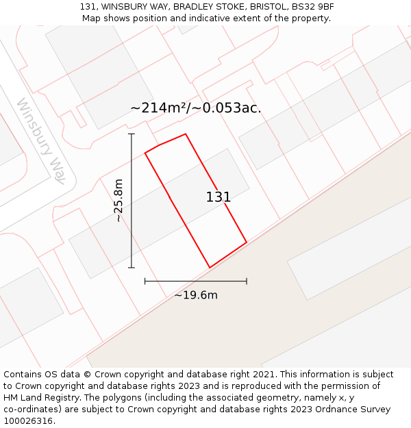 131, WINSBURY WAY, BRADLEY STOKE, BRISTOL, BS32 9BF: Plot and title map