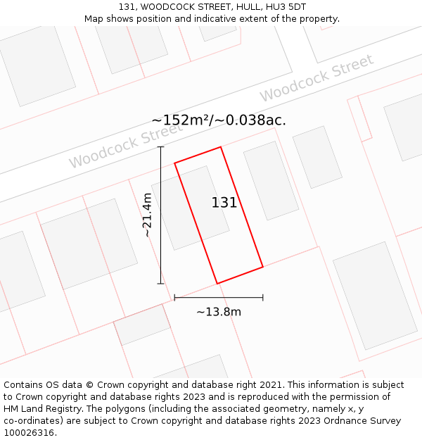 131, WOODCOCK STREET, HULL, HU3 5DT: Plot and title map