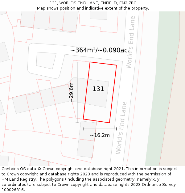 131, WORLDS END LANE, ENFIELD, EN2 7RG: Plot and title map