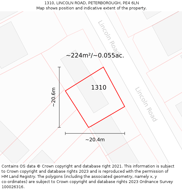 1310, LINCOLN ROAD, PETERBOROUGH, PE4 6LN: Plot and title map