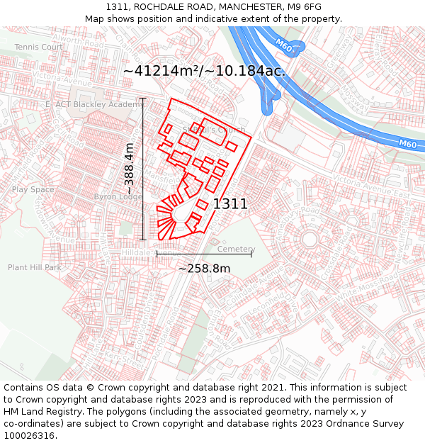 1311, ROCHDALE ROAD, MANCHESTER, M9 6FG: Plot and title map