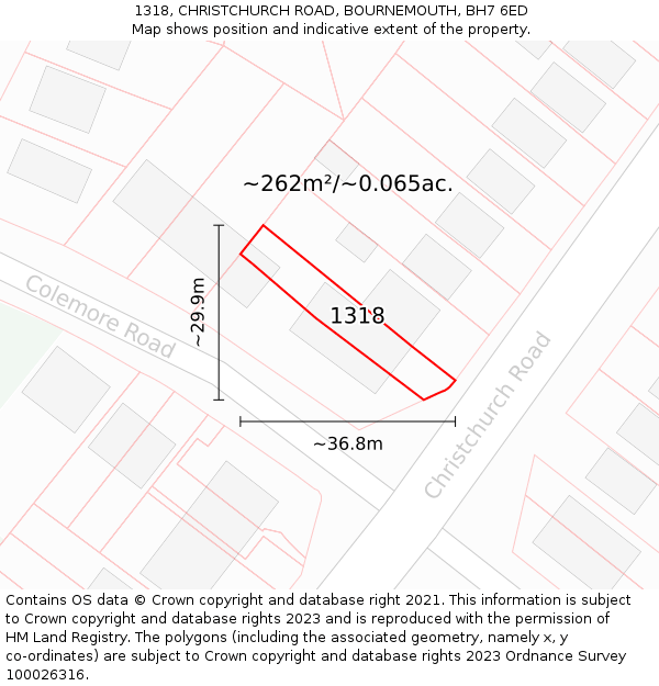 1318, CHRISTCHURCH ROAD, BOURNEMOUTH, BH7 6ED: Plot and title map