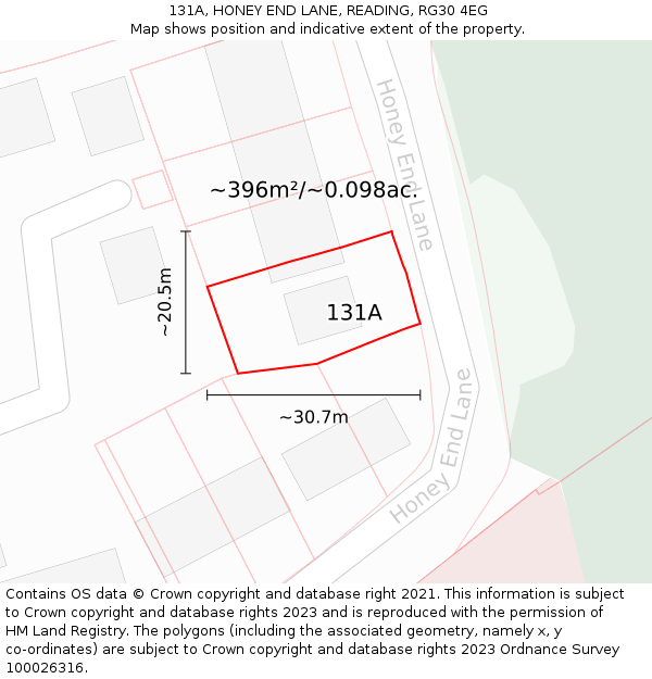 131A, HONEY END LANE, READING, RG30 4EG: Plot and title map