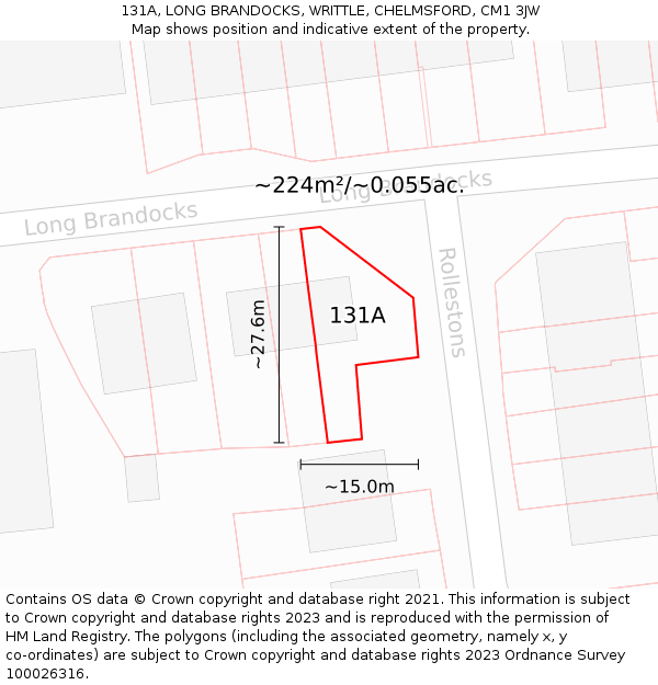 131A, LONG BRANDOCKS, WRITTLE, CHELMSFORD, CM1 3JW: Plot and title map