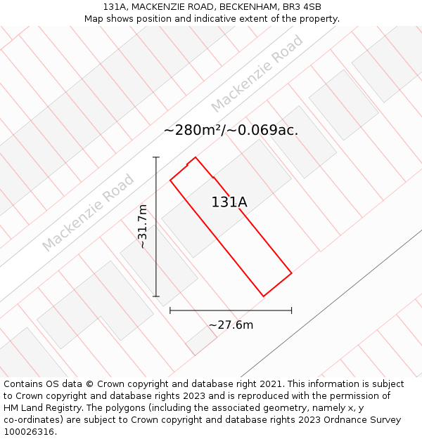 131A, MACKENZIE ROAD, BECKENHAM, BR3 4SB: Plot and title map