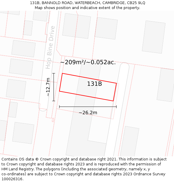 131B, BANNOLD ROAD, WATERBEACH, CAMBRIDGE, CB25 9LQ: Plot and title map