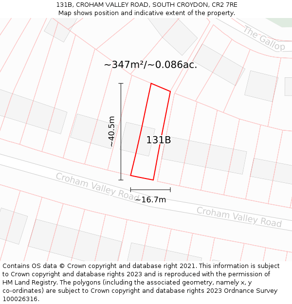 131B, CROHAM VALLEY ROAD, SOUTH CROYDON, CR2 7RE: Plot and title map