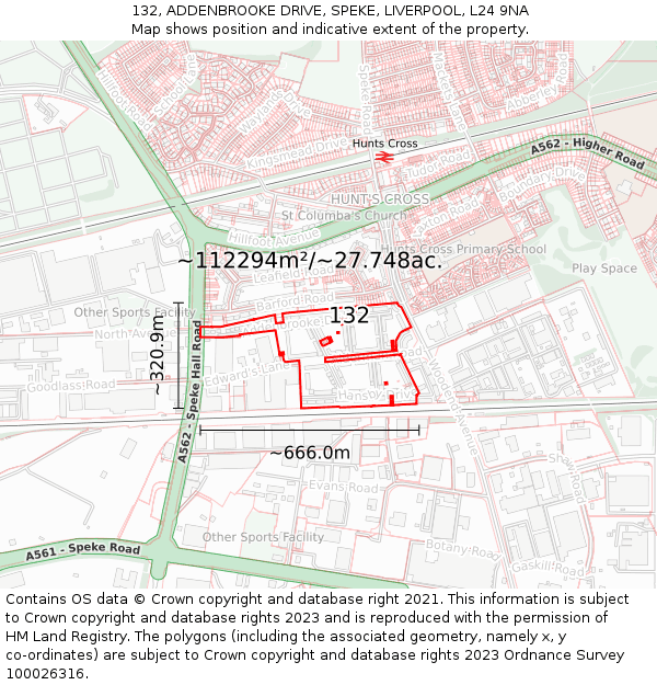 132, ADDENBROOKE DRIVE, SPEKE, LIVERPOOL, L24 9NA: Plot and title map