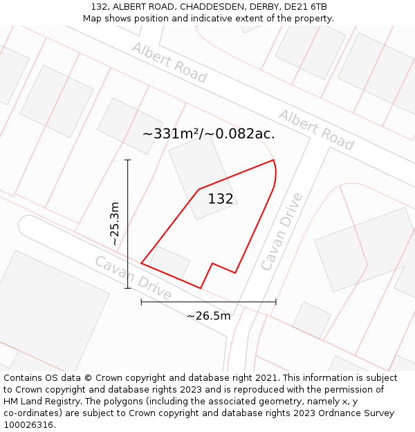 132, ALBERT ROAD, CHADDESDEN, DERBY, DE21 6TB: Plot and title map