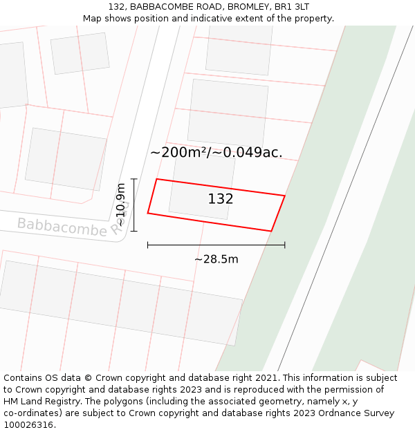 132, BABBACOMBE ROAD, BROMLEY, BR1 3LT: Plot and title map
