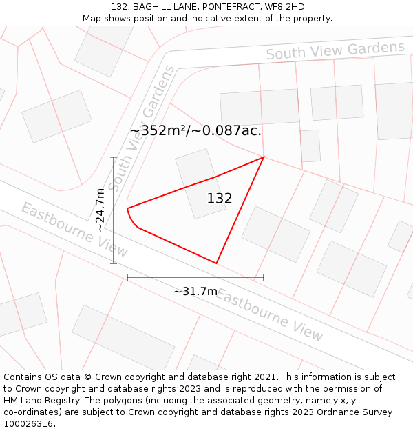 132, BAGHILL LANE, PONTEFRACT, WF8 2HD: Plot and title map