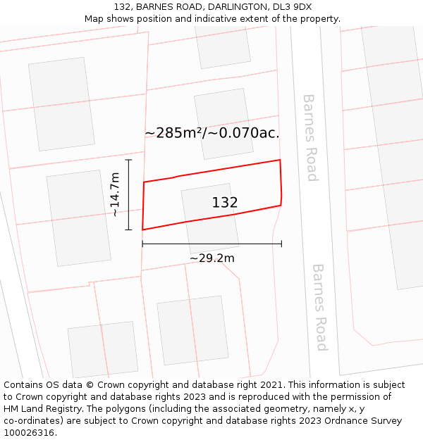 132, BARNES ROAD, DARLINGTON, DL3 9DX: Plot and title map