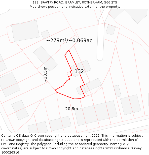 132, BAWTRY ROAD, BRAMLEY, ROTHERHAM, S66 2TS: Plot and title map
