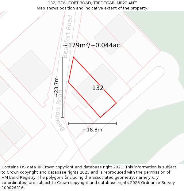 132, BEAUFORT ROAD, TREDEGAR, NP22 4NZ: Plot and title map