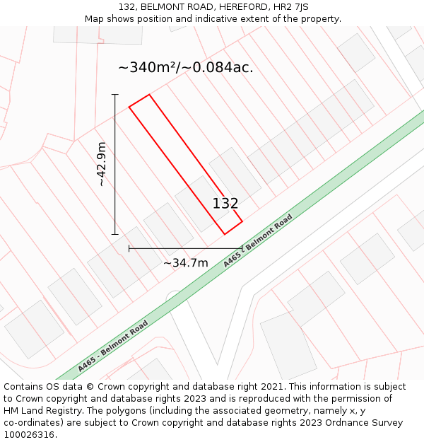 132, BELMONT ROAD, HEREFORD, HR2 7JS: Plot and title map