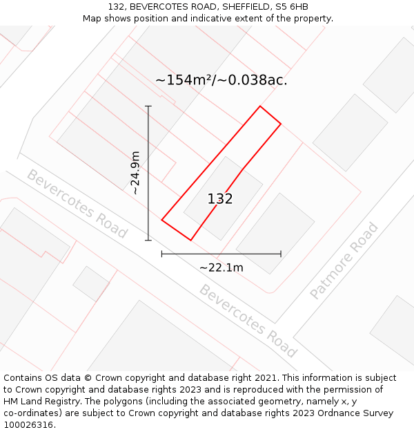 132, BEVERCOTES ROAD, SHEFFIELD, S5 6HB: Plot and title map