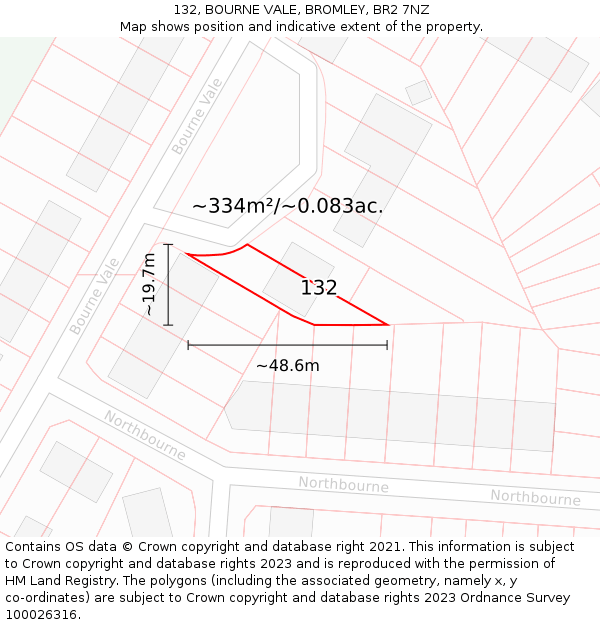 132, BOURNE VALE, BROMLEY, BR2 7NZ: Plot and title map