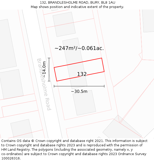 132, BRANDLESHOLME ROAD, BURY, BL8 1AU: Plot and title map